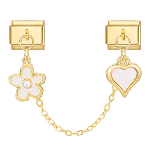 MJARTORIA Italian Charm Bracelet Charms Gold Anhänger Abnehmbar 9mm Edelstahl Module für Italienische Armband Glieder Charms Armbänder Geschenk für Damen Mädchen Weiße Blume von MJARTORIA