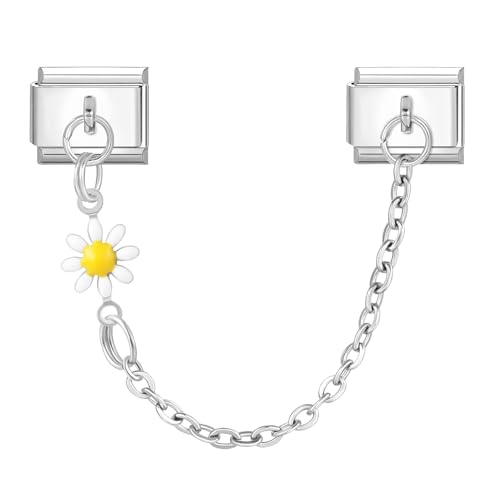 MJARTORIA Italian Charm Bracelet Charms Silber Anhänger Abnehmbar 9mm Edelstahl Module für Italienische Armband Glieder Charms Armbänder Geschenk für Damen Mädchen Daisy Weiß von MJARTORIA