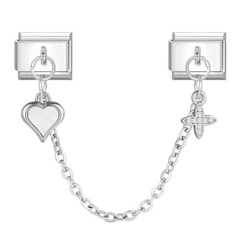 MJARTORIA Italian Charm Bracelet Charms Silber Anhänger Abnehmbar 9mm Edelstahl Module für Italienische Armband Glieder Charms Armbänder Geschenk für Damen Mädchen Herz Weiß von MJARTORIA