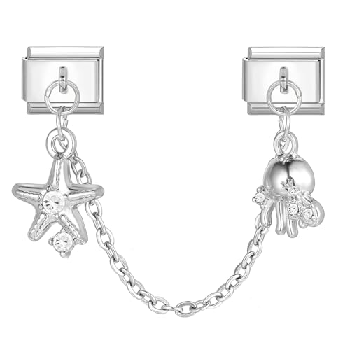 MJARTORIA Italian Charm Bracelet Charms Silber Anhänger Abnehmbar 9mm Edelstahl Module für Italienische Armband Glieder Charms Armbänder Geschenk für Damen Mädchen Oktopus Silber von MJARTORIA