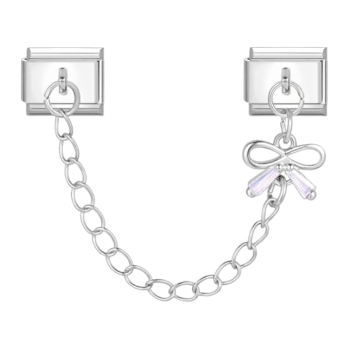 MJARTORIA Italian Charm Bracelet Charms Silber Anhänger Abnehmbar 9mm Edelstahl Module für Italienische Armband Glieder Charms Armbänder Geschenk für Damen Mädchen Schleife Weiß von MJARTORIA