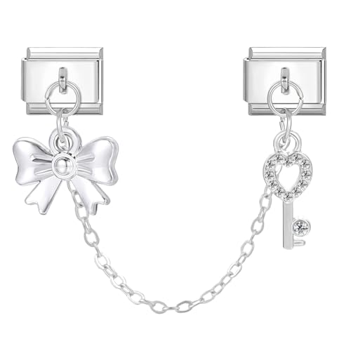 MJARTORIA Italian Charm Bracelet Charms Silber Anhänger Abnehmbar 9mm Edelstahl Module für Italienische Armband Glieder Charms Armbänder Geschenk für Damen Mädchen Schlüssel Silber von MJARTORIA
