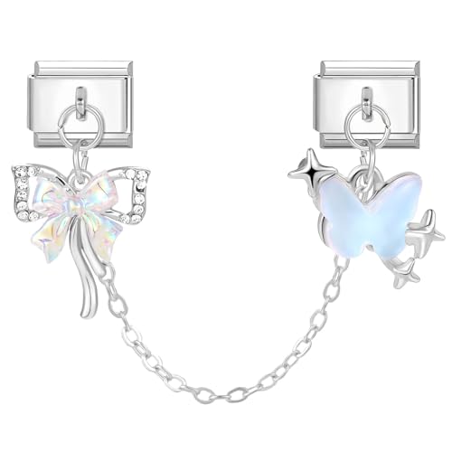 MJARTORIA Italian Charm Bracelet Charms Silber Anhänger Abnehmbar 9mm Edelstahl Module für Italienische Armband Glieder Charms Armbänder Geschenk für Damen Mädchen Schmetterling Blau MJARTORIA Italian Charm Bracelet Charms Silber Anhänger Abnehmbar 9mm Edelstahl Module für Italienische Armband Glieder Charms Armbänder Geschenk für Damen Mädchen Schmetterling Blau von MJARTORIA