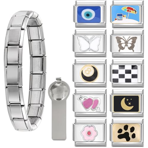 MJARTORIA Italian Charm Bracelet Set Gold Silber 9mm, Armband mit Italian Style Charms für Damen, DIY Abnehmbar Module für Italienische Armbänder, Geschenk für Herren Frauen Jungen Mädchen von MJARTORIA