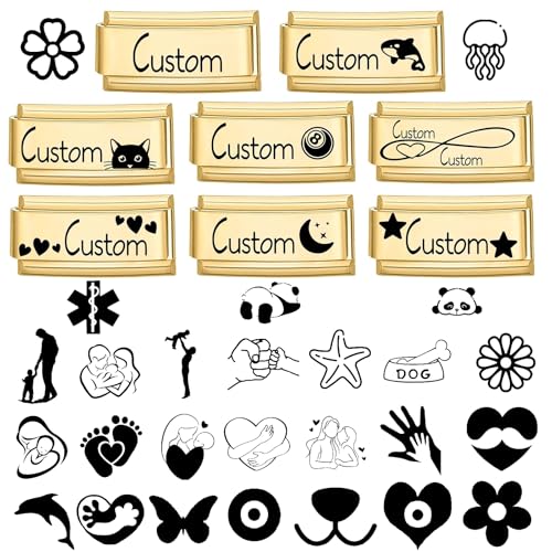 MJARTORIA Personalisiert Italian Charm Bracelet mit Namen Gold Silber 9mm, Individuelles Charms Italian Style Charms für Damen Herren, DIY Abnehmbar Module für Italienische Armbänder Gold 2x0.9cm von MJARTORIA