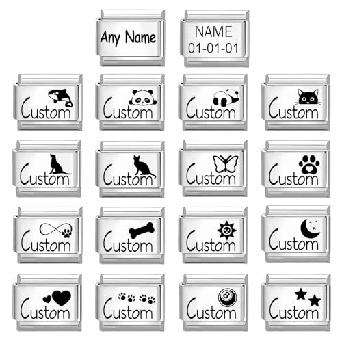 MJARTORIA Personalisiert Italian Charm Bracelet mit Namen Gold Silber 9mm, Individuelles Charms Italian Style Charms für Damen Herren, DIY Abnehmbar Module für Italienische Armbänder von MJARTORIA