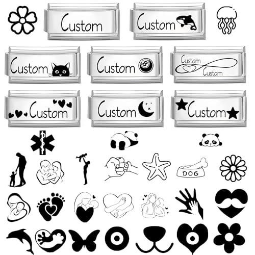 MJARTORIA Personalisiert Italian Charm Bracelet mit Namen Gold Silber 9mm, Individuelles Charms Italian Style Charms für Damen Herren, DIY Abnehmbar Module für Italienische Armbänder von MJARTORIA