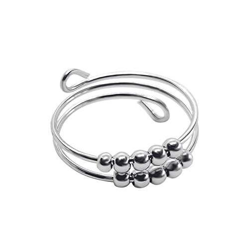 MJARTORIA Trendige Frau Damen Angst Ring mit Perlen Zappelringe Stressabbau Verstellbare Anxiety Rings Drehbarer Fashion Ring Offene Ringe Silber Stil B von MJARTORIA