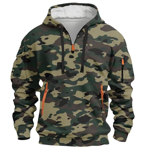 Herren Camouflage Hoodie Half Zip Camo Pullover Herren Langarm Jagd Hoodies Jacke Für Herren Hunting Taktische Camo Hoodie Winter Herren Sportjacke Camo Kapuzenpullover Oversized Armeegrün Hoodies Xxl von MJBFDC