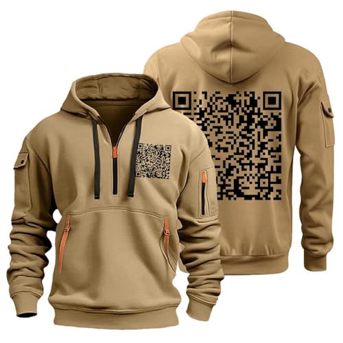 MJBFDC Funny Fu Qr Code Hoodie,Qr Code Pullover,Zip Hoodie,Fu Qr Code Hoodies,Qr Code Sweatshirt,Fuck You Kapuzenpullover,Oversized Pullover Herren Winte,Scannable Qr Code Hoodie Khaki Pullover XXL von MJBFDC
