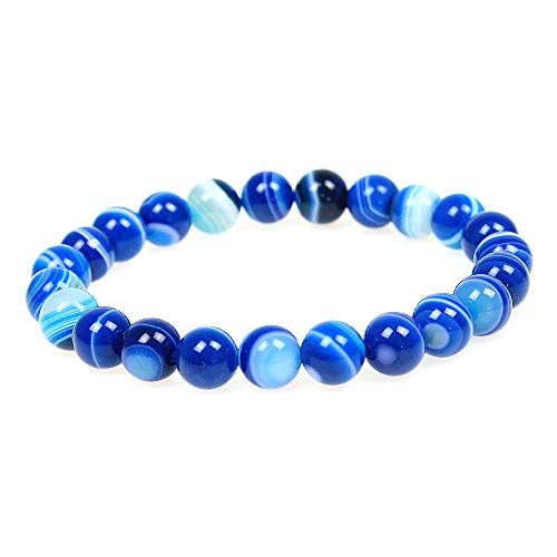 MJDCB Natürlich Edelstein Blau gestreifter Achat Perlenarmbänder 8mm Chakra Steine Armband von MJDCB