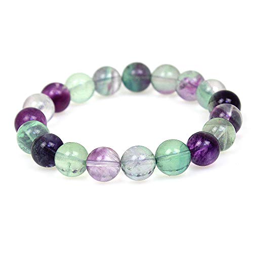 MJDCB Natürlich Edelstein Buntes Fluorit Perlenarmbänder 10mm Chakra Steine Armband von MJDCB
