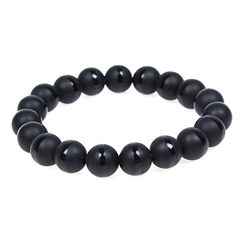 MJDCB Natürlich Edelstein Mattschwarzer Achat Perlenarmbänder 10mm Chakra Steine Armband von MJDCB