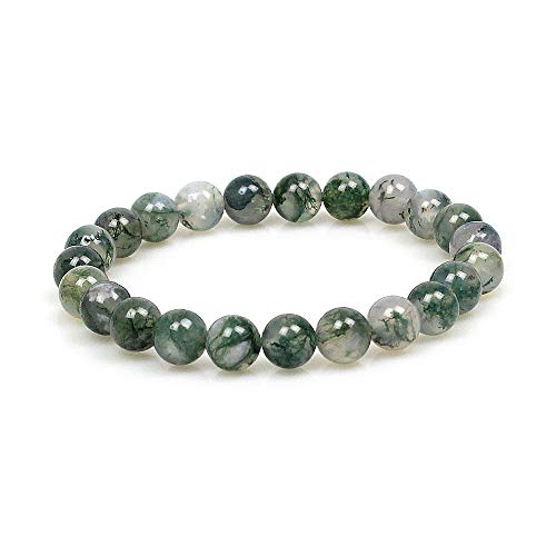 MJDCB Natürlich Edelstein Moosachat Perlenarmbänder 8mm Chakra Steine Armband von MJDCB