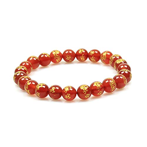 MJDCB Natürlich Edelstein Roter Achat Schnitzdrache Perlenarmbänder 8mm Chakra Steine Armband von MJDCB