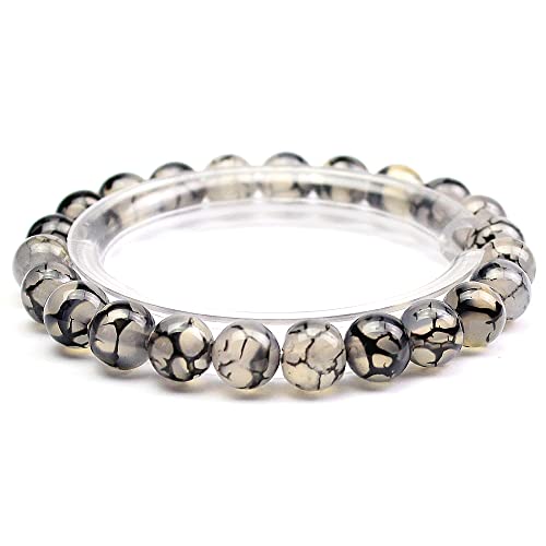 MJDCB Natürlich Edelstein Schwarz weißer Drachenader Achat Perlenarmbänder 8mm Chakra Steine Armband MJDCB Natürlich Edelstein Schwarz weißer Drachenader Achat Perlenarmbänder 8mm Chakra Steine Armband von MJDCB