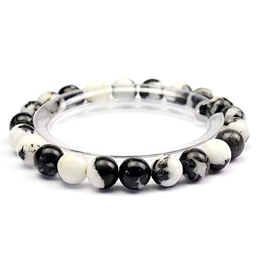 MJDCB Natürlich Edelstein Schwarz weißer Zebra Jaspis Perlenarmbänder 8mm Chakra Steine Armband von MJDCB