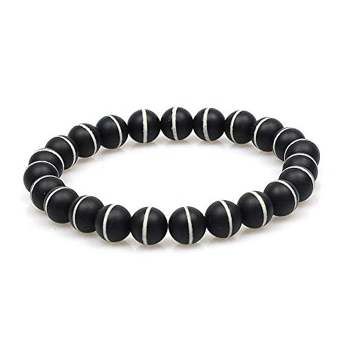 MJDCB Natürlich Edelstein Weiße Linie Mattschwarzer Achat Perlenarmbänder 8mm Chakra Steine Armband MJDCB Natürlich Edelstein Weiße Linie Mattschwarzer Achat Perlenarmbänder 8mm Chakra Steine Armband von MJDCB