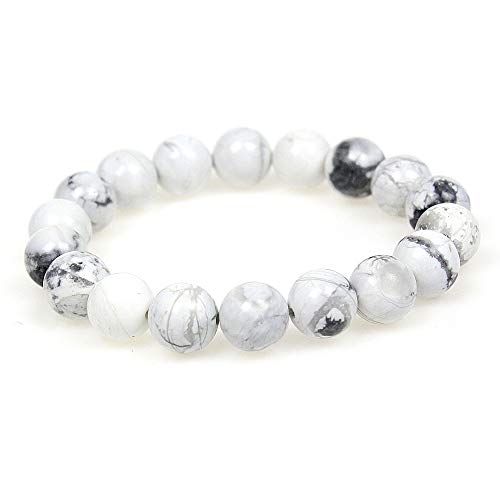 MJDCB Natürlich Edelstein Weißer Howlith Perlenarmbänder 10mm Chakra Steine Armband von MJDCB