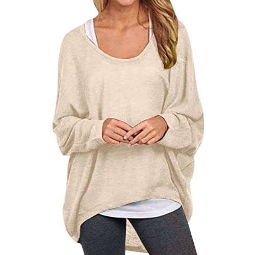 Damen Pullover Winter Elegant Langarm Einfarbig Pullover Mode Gestrickt Sweatshirt Übergröße Basic Pullover Pullover Damen Herbst Pullover Sweatshirt, beige, XXL von MJGkhiy