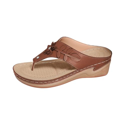 Damen Sommer Orthopädische Elegante Hausschuhe Haus Unterstützung Bogen Fußbett Pool Leichte Offene Zehe Flip Flops Mit Keilabsatz Mode Strand Schuhe Orthopädische rutschfeste Meer Slip-On Sandalen von MJGkhiy