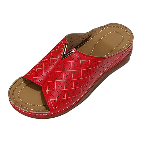 Damen Sommer Orthopädische Hausschuhe Elegant Offen Vorne Schuhe Orthopädische Atmungsaktive Große Pflanze Hausschuhe Haus Pool Hausschuhe Mit Keilabsatz Rutschfest Weich Slip-On Sandalen von MJGkhiy