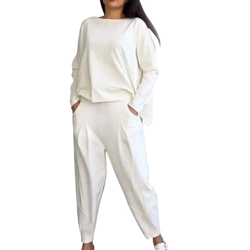 Damen Sportanzug Traingsanzug Sportanzug Hausanzug Bekleidungsset Sport Einfach Gemütlich Langarm Flauschige Jogginghose Hosenanzug Loose Top + Lange Hose Sportswear 2 Stück Frühling von MJGkhiy