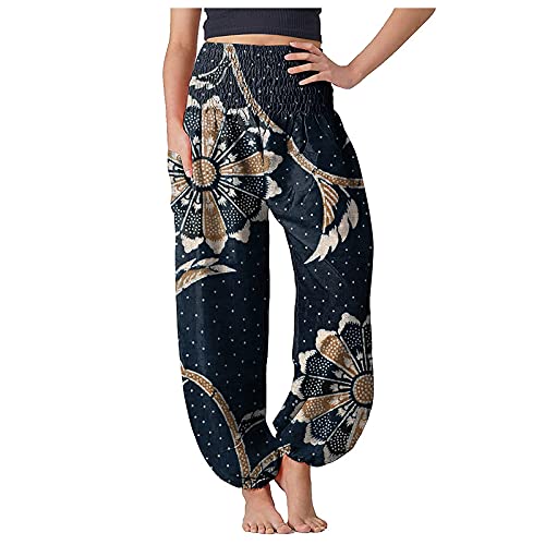 Freizeithose Damen Weites Bein,Frauen Fitnesshose High Waist Freizeithose Pumphose Lose Gerade Lounge Laufen Loose Fit Weites Bein Hose Lange Loose Beach Pants von MJGkhiy