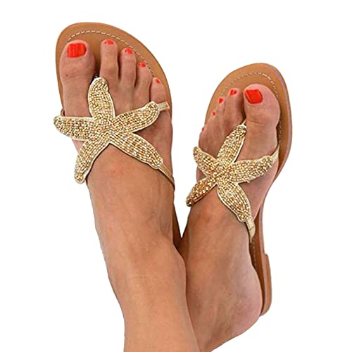 Hausschuhe Bequeme Flip Flop Damen Offene Dusche Hausschuhe Weiche Pool Strand Offen Weiche Hausschuhe Bohemia Keilabsatz Flip Flops Mädchen Sommer Flop Sandalen, gold, 41 EU von MJGkhiy