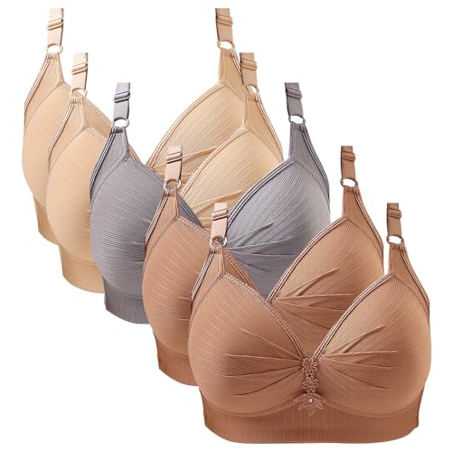 MGJkhiy 5er Pack Damen BH Ohne Bügel Push Up Gepolster Unterwäsche Frauen Set BH Atmungsaktiver Weich Bügelloser Stütz BH Bequem In Vielen Farben Vollschalen Klassische BHS von MJGkhiy