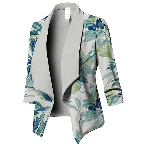 MJGkhiy Blazer Damen Elegant Kurz Offener Kragen Mantel Schulterjacke Bürojacke Karriere Tailleur Jacke Cardigan Weste OL Jacke Cardigan Blazer Damen Kurz Muster, Mint Grün, M von MJGkhiy