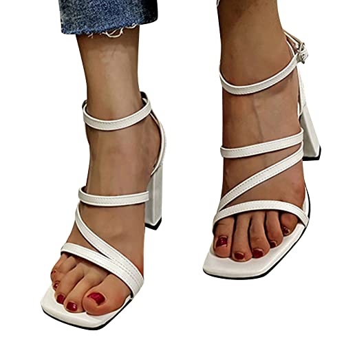 MJGkhiy Damen High Heels Sandaletten Blockabsatz,Sexy Spitze Stiletto Pumps Party Abschlussball Sandalen Mode Schnallen High Heel Stiletto Absatz Arbeitsschuhe Damensandalen mit Absatz Silber von MJGkhiy