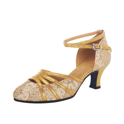 MJGkhiy Damen Latein Salsa Tanzschuhe Geschlossene Professionelle High Heels Pumps Kleid Tanzschuhe Riemchenpumps Spitze Zehenpartie Bequeme Ballsaal Party Salsa Tanzübung Performance Schuhe von MJGkhiy
