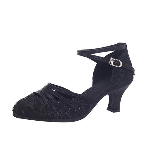 MJGkhiy Damen Latein Salsa Tanzschuhe Geschlossene Professionelle High Heels Pumps Kleid Tanzschuhe Riemchenpumps Spitze Zehenpartie Bequeme Ballsaal Party Salsa Tanzübung Performance Schuhe von MJGkhiy