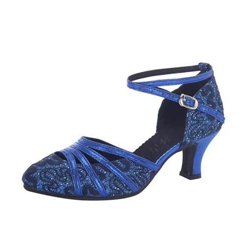 MJGkhiy Damen Latein Salsa Tanzschuhe Geschlossene Professionelle High Heels Pumps Kleid Tanzschuhe Riemchenpumps Spitze Zehenpartie Bequeme Ballsaal Party Salsa Tanzübung Performance Schuhe von MJGkhiy