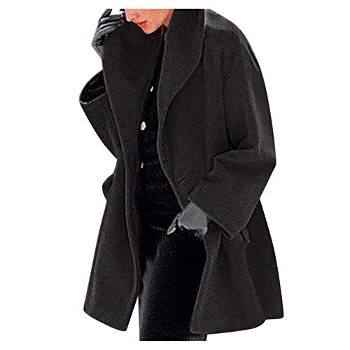 MJGkhiy Damen Mantel Winter Elegante Windjacke Leichte Jacken Mit Kragen Cardigan Wolle Jacken Einfarbig Jacken Mit Kapuze Jacken Kleidung Damen Festlich, Schwarz , L von MJGkhiy