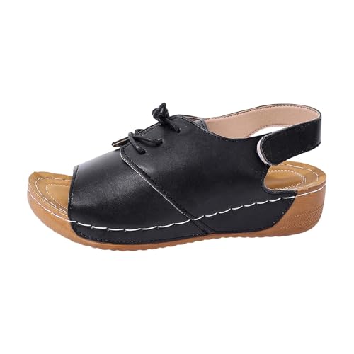 MJGkhiy Damen-Sandalen Bequeme Keilabsatz Elegante Knöchelriemen Schuhe Absatz Angebot Schwarz Offene Zehe Orthopädische Sandale Mode Party Wedge Sandals Abend Braut Sandalen Plateau Zeremonie von MJGkhiy