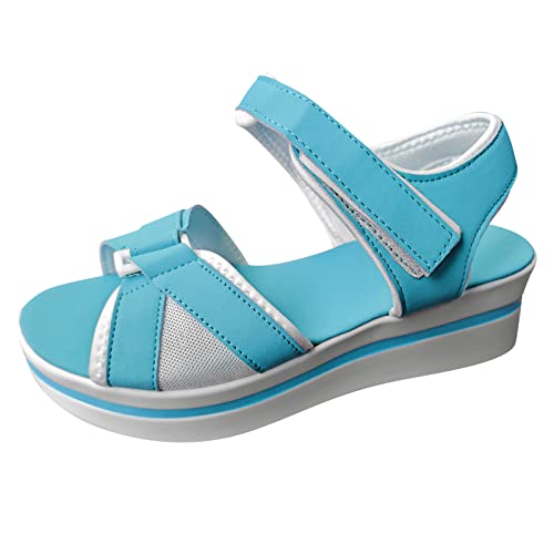 MJGkhiy Damen-Sandalen Keilabsatz Sommer Espadrilles Keilabsatz Bohemia Plateau Sandalen Elegante Espadrilles Sandalen Mode Strand Sandale verstellbar mit Klettverschluss, hellblau, 40 EU von MJGkhiy
