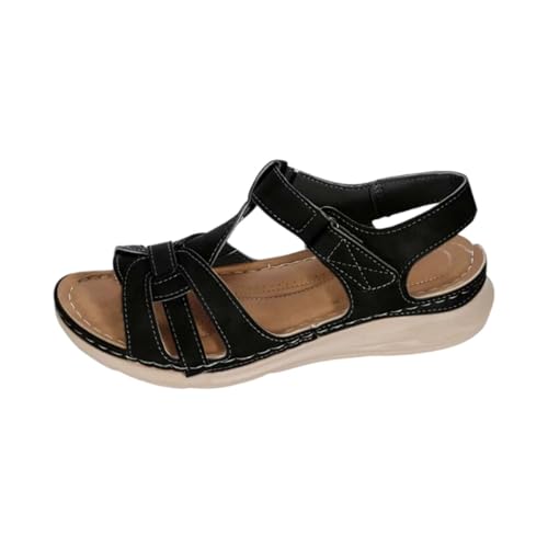 MJGkhiy Damen-Sandalen mit orthopädischem Fußbett Bequeme offene Zehe Trekking-Sandalen Vintage rutschfeste Sportsandalen weich Mode Adjustable Rissschuhe Keilabsatz Angebot Reißverschluss, Schwarz von MJGkhiy