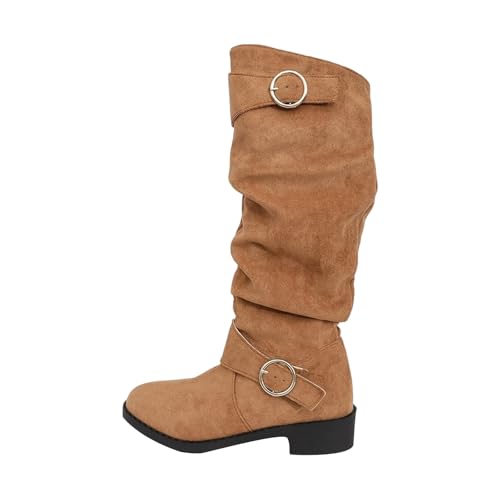 MJGkhiy Damen Stiefel Texani Hohe Western Stiefeletten mit Absatz Cowboy Winterstiefel Wildleder Boots Bequeme Leder Stiefel Camperos Stiefeletten Schwarz, Khaki, 42 EU von MJGkhiy