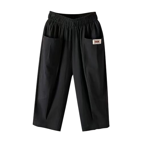 MJGkhiy Damenhose 3 Viertel Große Größen Leichte Caprihose Mode Hose Breites Bein Kordelzug Casual Curvy Caprihose Cropped mit Taschen Kurze Hose Baggy Haremshose, Schwarz , XXL von MJGkhiy