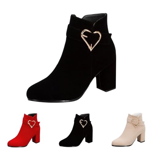 MJGkhiy Damenstiefel mit Blockabsatz, elegant, Wildleder, spitz, Winter, Schwarz, Braun, niedrige Stiefeletten mit Reißverschluss, modisch, Chunky, Stiefel für Abend und Zeremonie, Schwarz , 42 EU von MJGkhiy