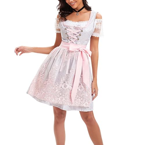 MJGkhiy Dirndlkleid Damen Trachtenkleid Festlich Trachtenmode Dirndl-Komplettsets V Ausschnitt Elegant Beer Festival Dirndlkleid Dirndl Damen Midi Oktoberfest Dirndl Damen von MJGkhiy