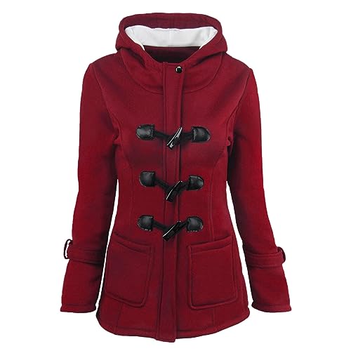 MJGkhiy Frauen Mantel Parka Plus Size Thermische Parka Mäntel Fleece Mantel Warm Gefütterte Jacken Mit Kapuze Winddicht Jacken Mit Taschen Kurvige Pelzjacke, rot, 54 von MJGkhiy