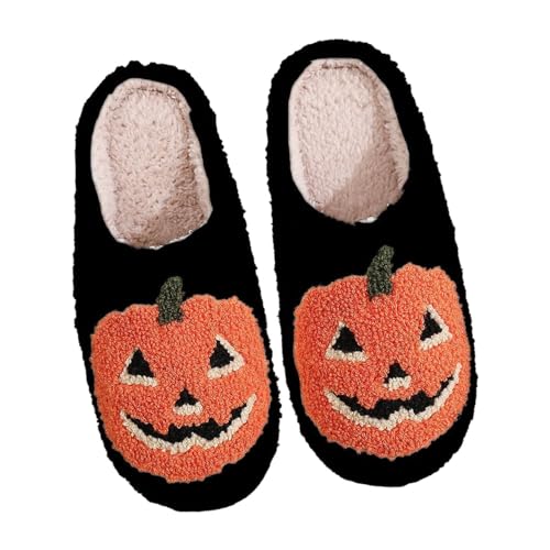 MJGkhiy Halloween Hausschuhe Damen Herren Winter Memory Foam Warm Plüsch Geschlossen Vorne Hausschuhe Winter Bequeme rutschfeste Hausschuhe Pelzige Weiche Hausschuhe Elegante Slippers, Schwarz 1, 38 von MJGkhiy