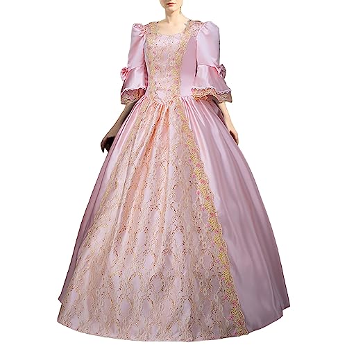 MJGkhiy Karneval Prinzessin Kleid Damen Elegant Mittelalter Kleid Vintage Gothic Viktorianisch Curvy Kleid Renaissance Party Kostüm Keltisch Abend Kleid Neujahr 2025 Weihnachten, Rosa, 54 von MJGkhiy