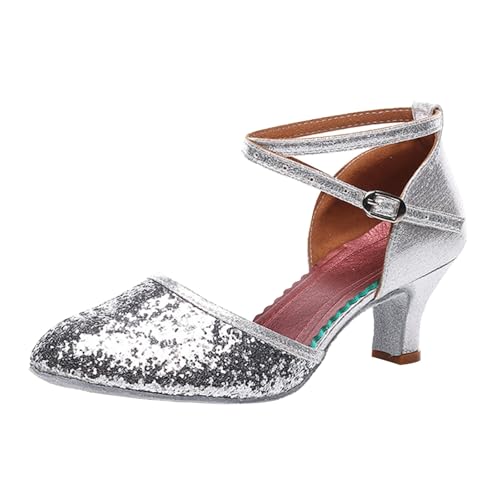 MJGkhiy Latein Tanzschuhe für Damen Professionelle High Heels Pumps Kleid Tanzschuhe Ballsaal Party Salsa Tanzübung Performance Schuhe Riemchenpumps Geschlossene Spitze Zehenpartie Bequeme von MJGkhiy
