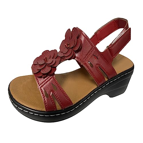 MJGkhiy Orthopädische Sandalen Damen Sommer Elegant Offene Zehe Wedge Schuhe Leichte Weiche rutschfeste Trekking-Sandalen Vintage Adjustable Rissverschluss Sportsandalen Angebot Reißverschluss, rot MJGkhiy Orthopädische Sandalen Damen Sommer Elegant Offene Zehe Wedge Schuhe Leichte Weiche rutschfeste Trekking-Sandalen Vintage Adjustable Rissverschluss Sportsandalen Angebot Reißverschluss, rot von MJGkhiy