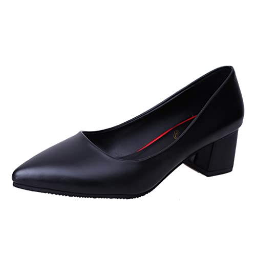 MJGkhiy Pumps Damen Schwarz Blockabsatz Elegant High Heels Hochzeit Brautschuhe Party Bequeme Pumps Schuhe Klassische Damenschuhe mit niedrigem Absatz von MJGkhiy