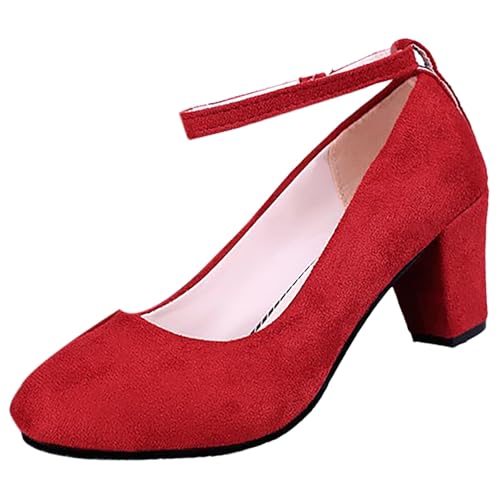 MJGkhiy Pumps Damen mit Riemchen Dirndl Schuhe für Oktoberfest Elegant Trachtenschuhe Breite Füße Absatzschuhe mit Absatz Bequem Damenschuhe Highheels Ballerina Trachten Hochfrontpumps von MJGkhiy